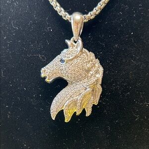 Silver and Gold Horse Head Pendant Necklace